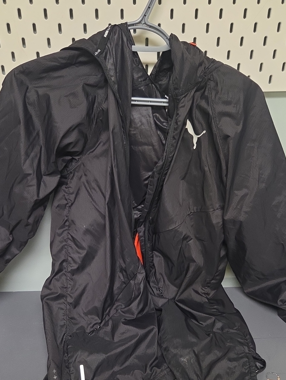 Puma Black Hooded Windbreaker Jacket with Reflective Puma Logo
